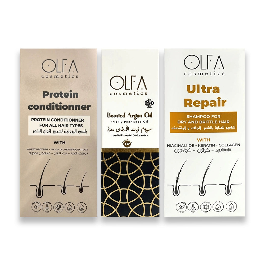 Olfa Cosmetics Ultra Repair Hair Care Bundle Shampoo, Protein Conditioner & Argan Oil
