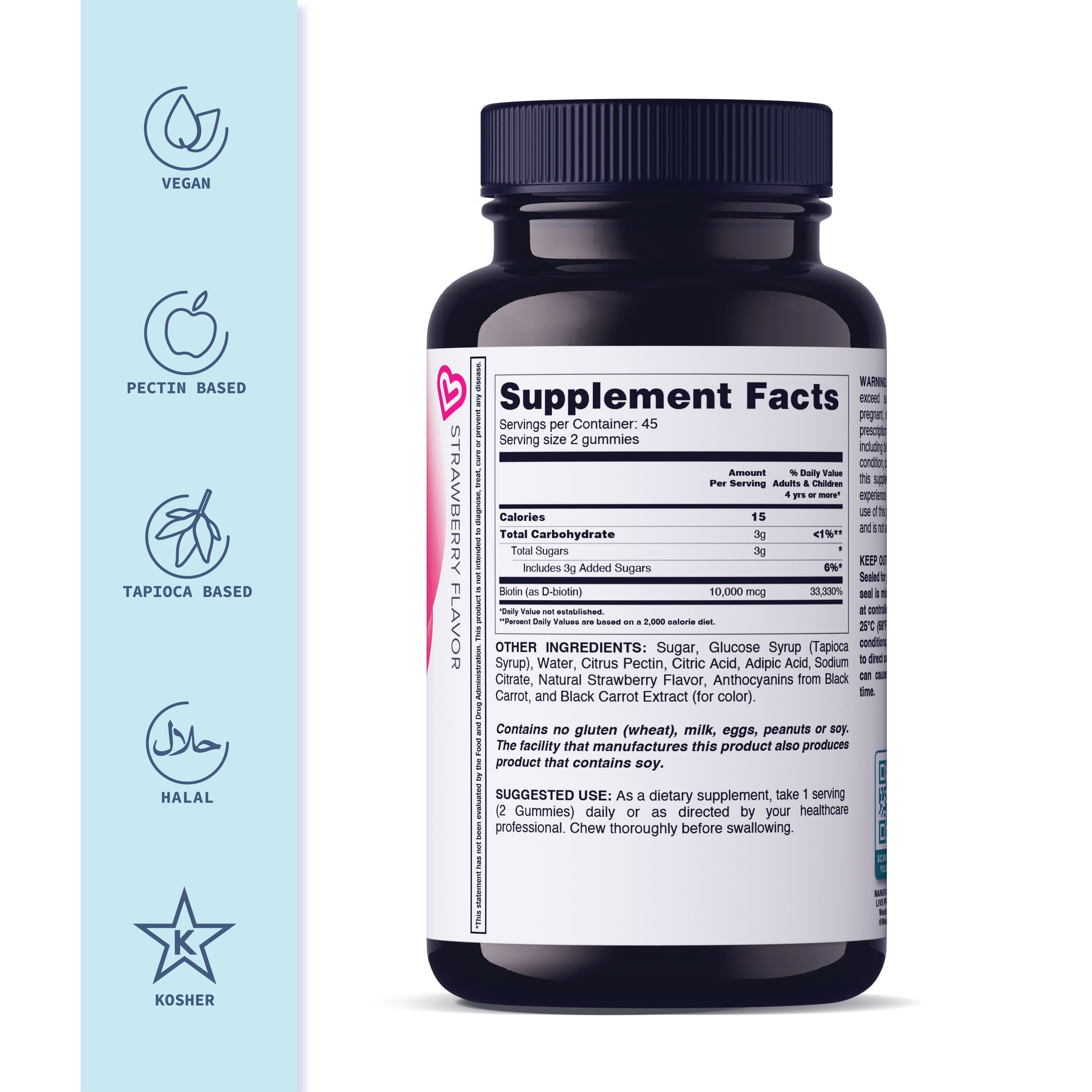 Livs Biotin 10,000 Mcg, Potency Hair, Skin & Nails Supplement, 90 Strawberry Flavored Gummies