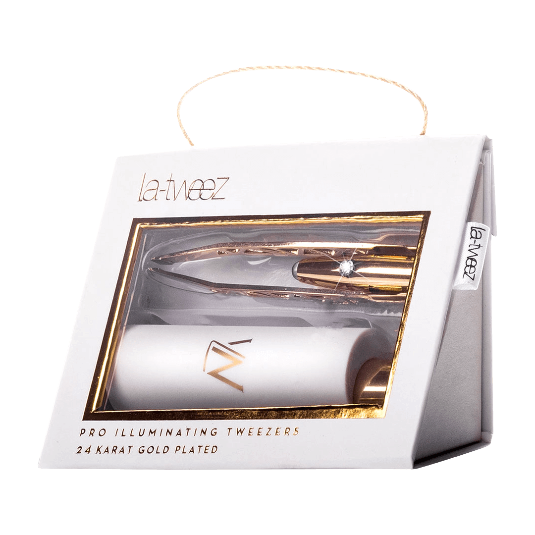 LaTweez Pro Illuminating Tweezers & Mirrored Carry Case 24k Gold Plated
