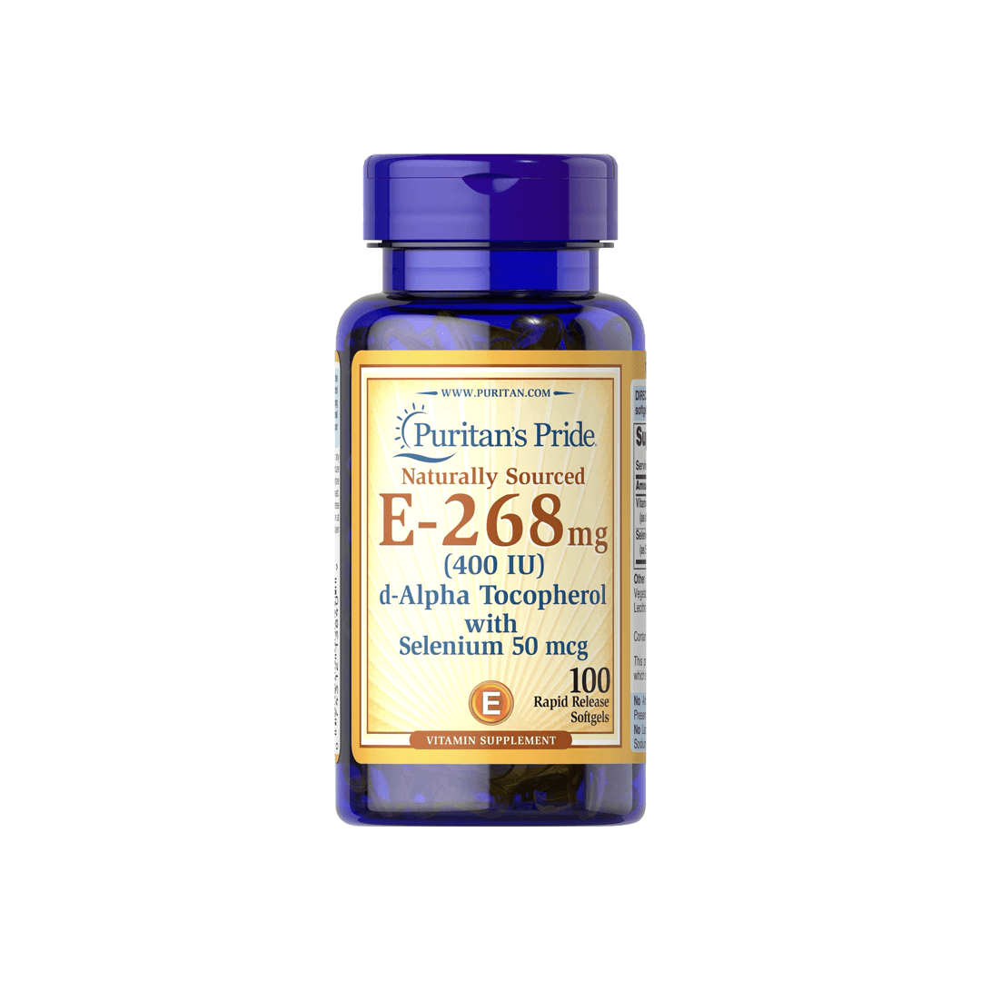 Puritan's Pride Natural Sourced E 268mg (400 IU) with Selenium 50mcg 100 Softgels